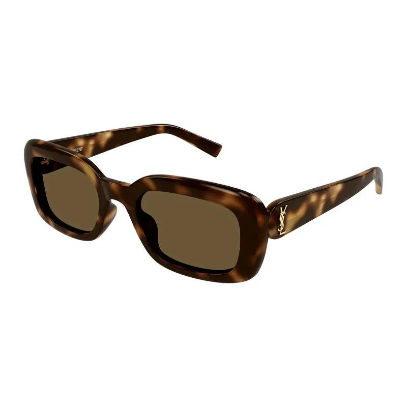 Saint Laurent Sunglasses Rectangle Full Rim, Havana Frame And Brown Lens