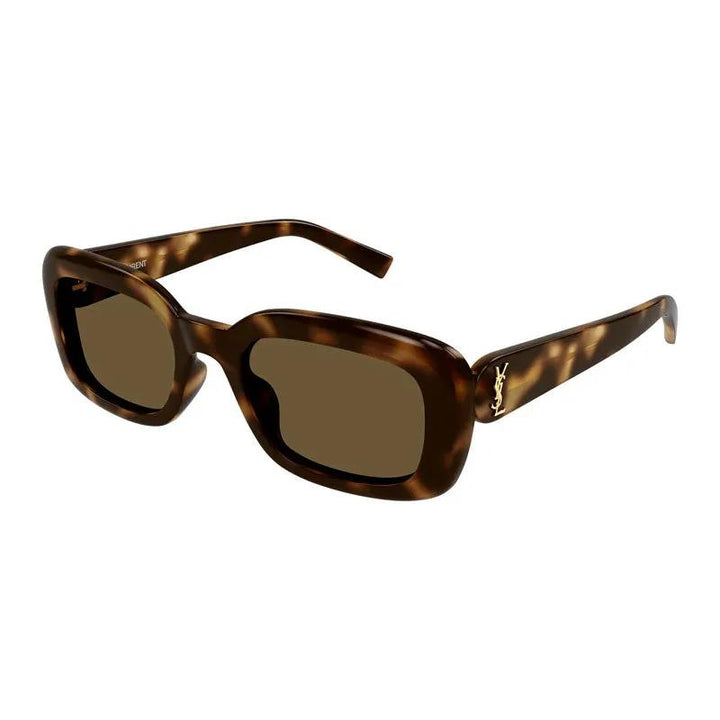 Saint Laurent Sunglasses Rectangle Full Rim, Havana Frame And Brown Lens