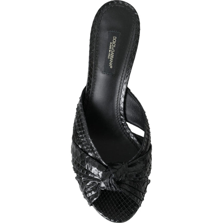 Dolce & Gabbana Black Python Leather Heels Slides Shoes