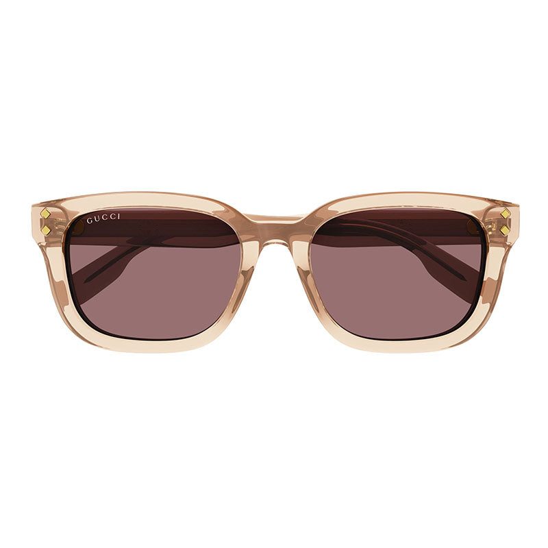 Gucci Sunglasses Square Full Rim, Shiny Transparent Light Orange Frame and Solid Brick Lens GG1605SK004