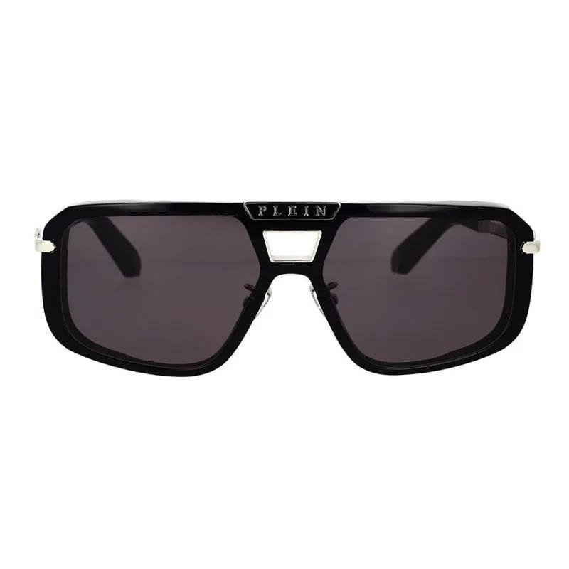 Philipp Plein Sunglasses Aviator Full Rim, Shiny Black Frame And Grey Lens