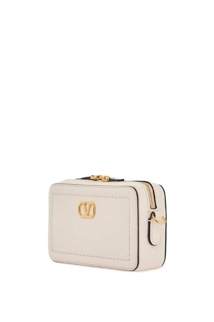 Valentino Garavani Mini Camera Case In Ivory Leather With Adjustable Strap And Golden Details