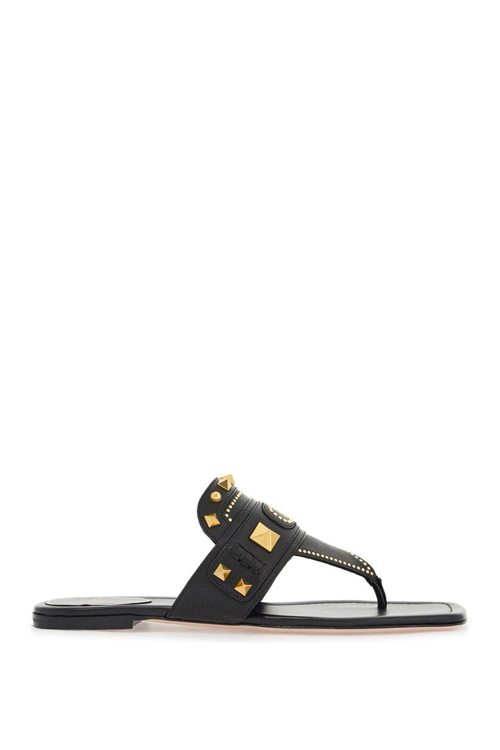 Valentino Garavani Black Buffalo Leather Studded Flip-Flops