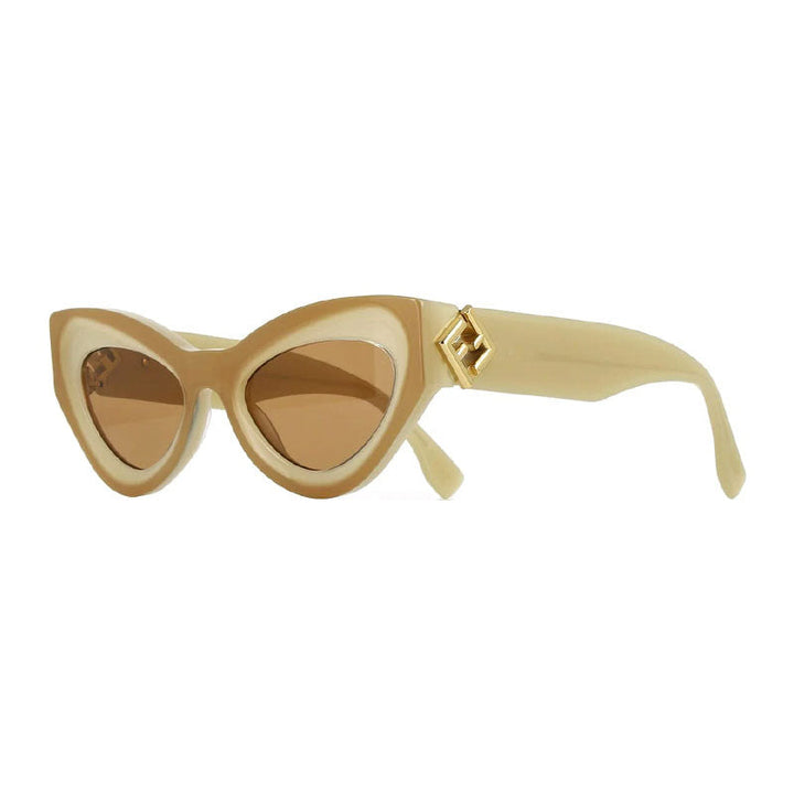 Fendi Sunglasses Cat Eye Full Rim, Shiny Beige Frame and Brown Lens FE40146I57E