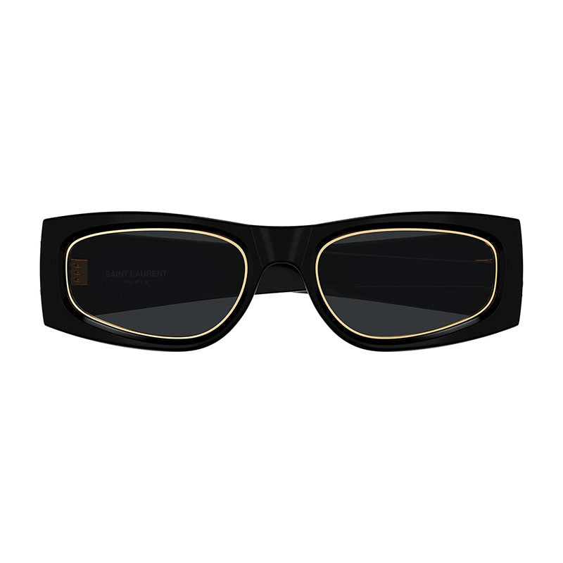 Saint Laurent Sunglasses Rectangle Full Rim, Shiny Black Frame and Grey Lens SLM140RIM001