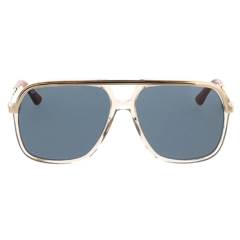 Gucci Sunglasses Aviator Full Rim, Transparent Brown/Gold Frame and Blue Lens GG0200S004