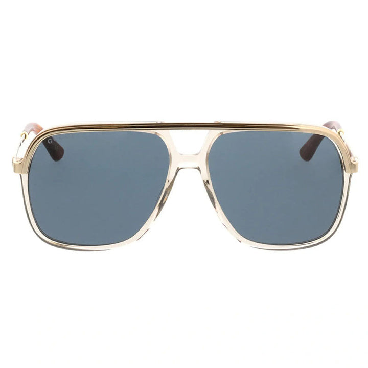 Gucci Sunglasses Aviator Full Rim, Transparent Brown/Gold Frame and Blue Lens GG0200S004