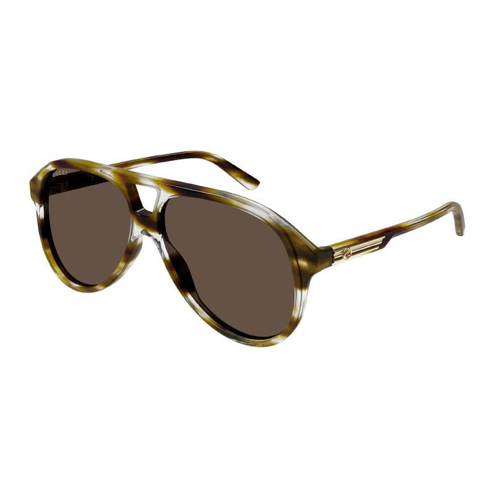 Gucci Sunglasses Aviator Full Rim, Striated Havana Frame and Brown Lens GG1286S003