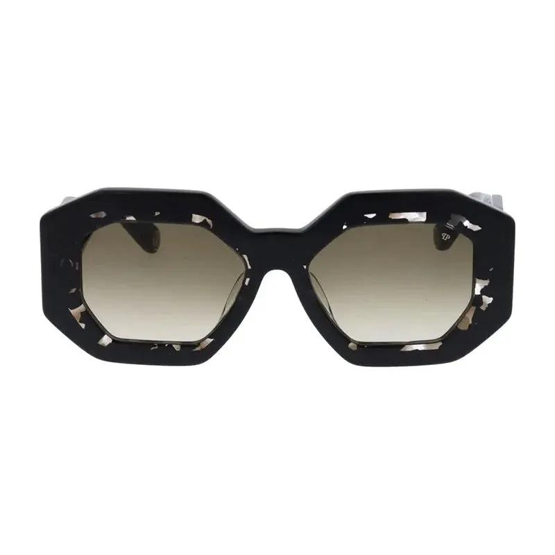 Philipp Plein Sunglasses Geometric Full Rim, Black Frame And Green Gradient Lens Spp098M0700