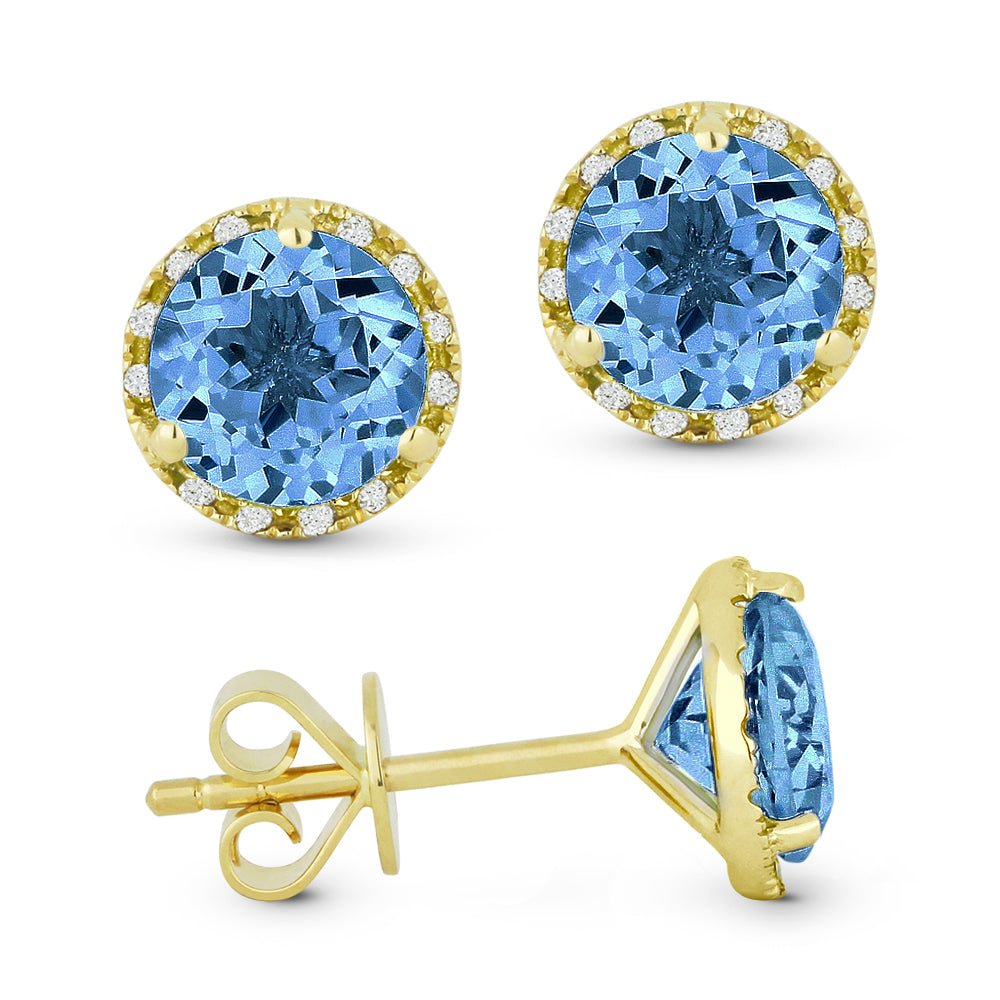 Earrings - 6mm 1.84ct Swiss Blue Topaz Stud Earrings in 14K Yellow Gold - E1023SWBTY - Ask Me Wear