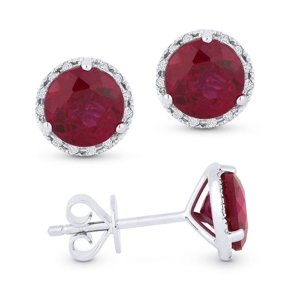 Earrings - 6mm 2.23ct Created Ruby Stud Earrings in 14K White Gold - E1023RCW - Ask Me Wear