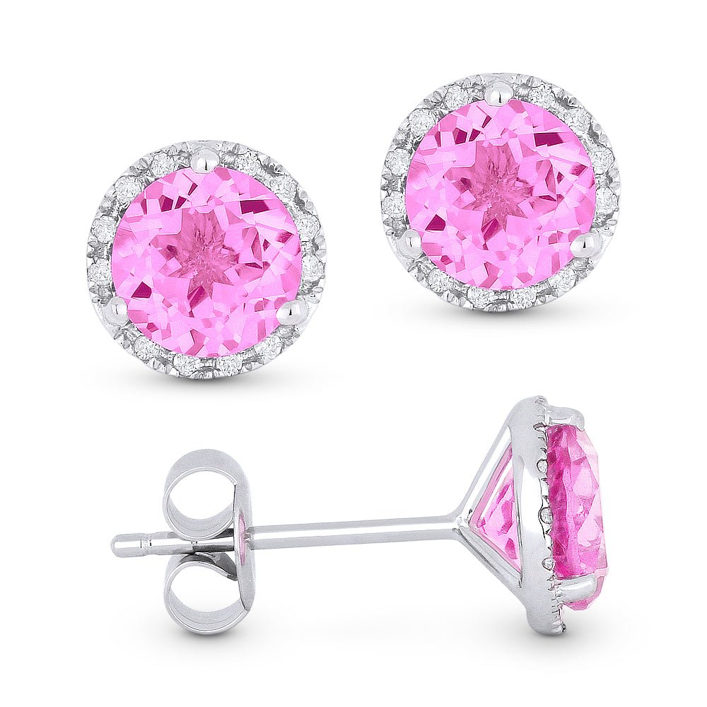 Earrings - 6mm 2.35ct Created Pink Sapphire Stud Earrings in 14K White Gold - E1023PCW - Ask Me Wear