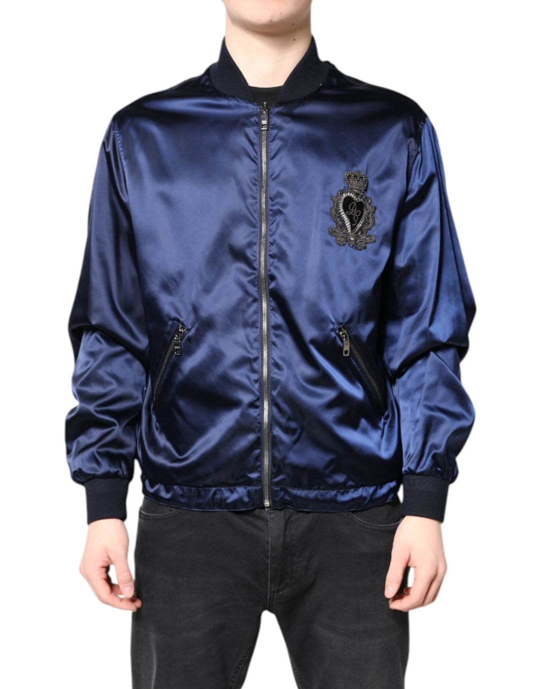 Dolce &amp; Gabbana Blue Nylon DG Crown Full Zip Bomber Jacket by Dolce &amp; Gabbana outlet now on sale