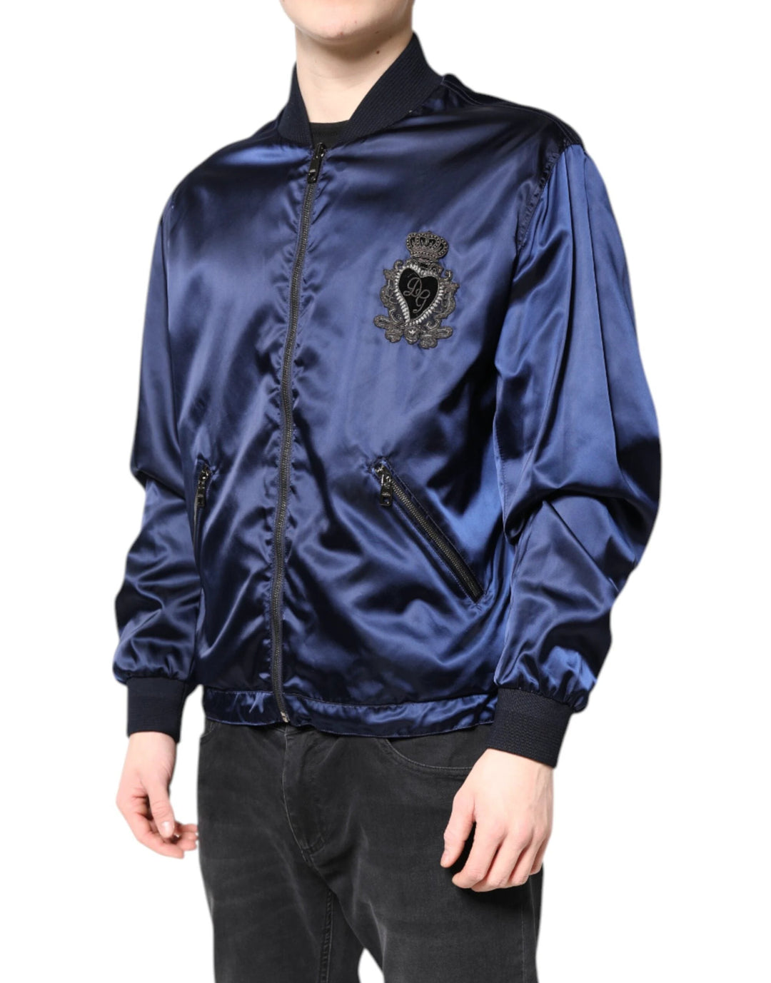 Dolce &amp; Gabbana Blue Nylon DG Crown Full Zip Bomber Jacket by Dolce &amp; Gabbana outlet now on sale