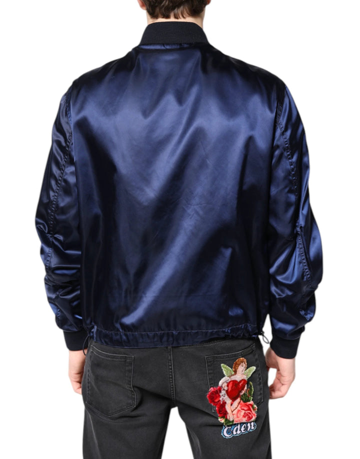 Dolce &amp; Gabbana Blue Nylon DG Crown Full Zip Bomber Jacket by Dolce &amp; Gabbana outlet now on sale