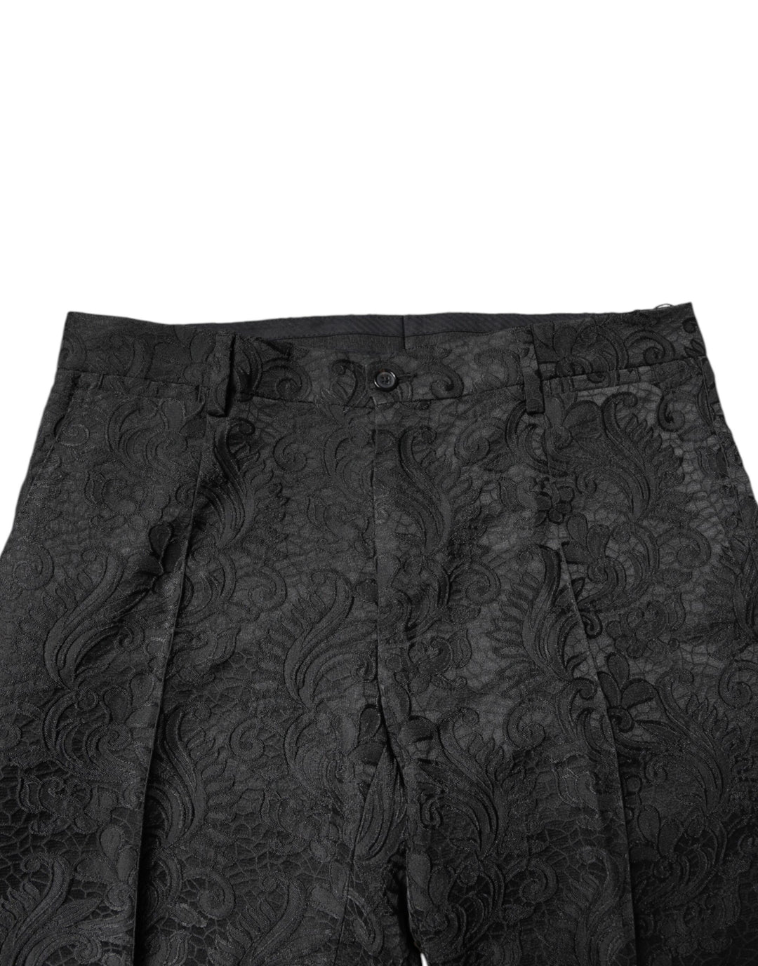 Dolce & Gabbana Black Floral Jacquard Mid Waist Dress Pants
