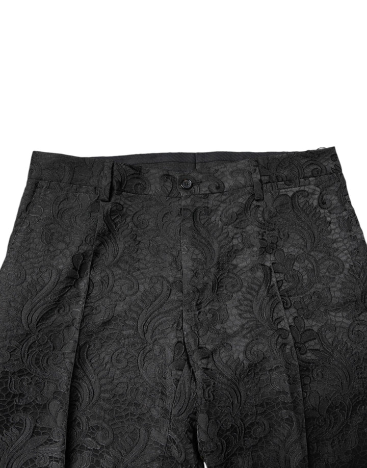 Dolce & Gabbana Black Floral Jacquard Mid Waist Dress Pants