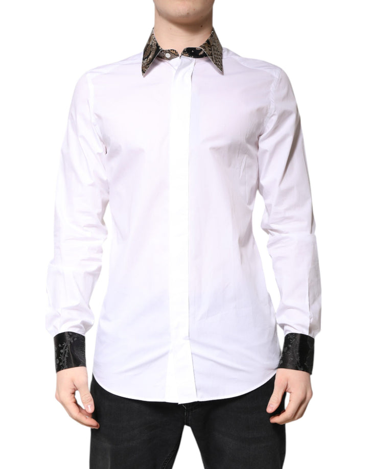 Dolce & Gabbana White Cotton GOLD Men Dress Formal Shirt
