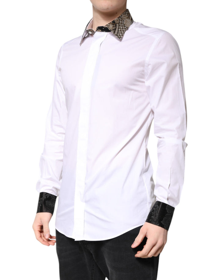 Dolce & Gabbana White Cotton GOLD Men Dress Formal Shirt