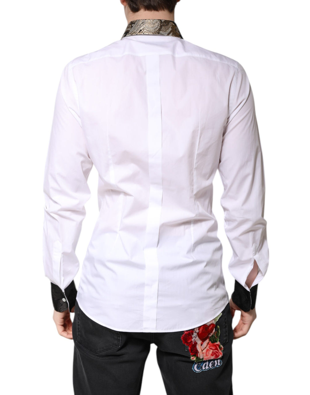 Dolce & Gabbana White Cotton GOLD Men Dress Formal Shirt
