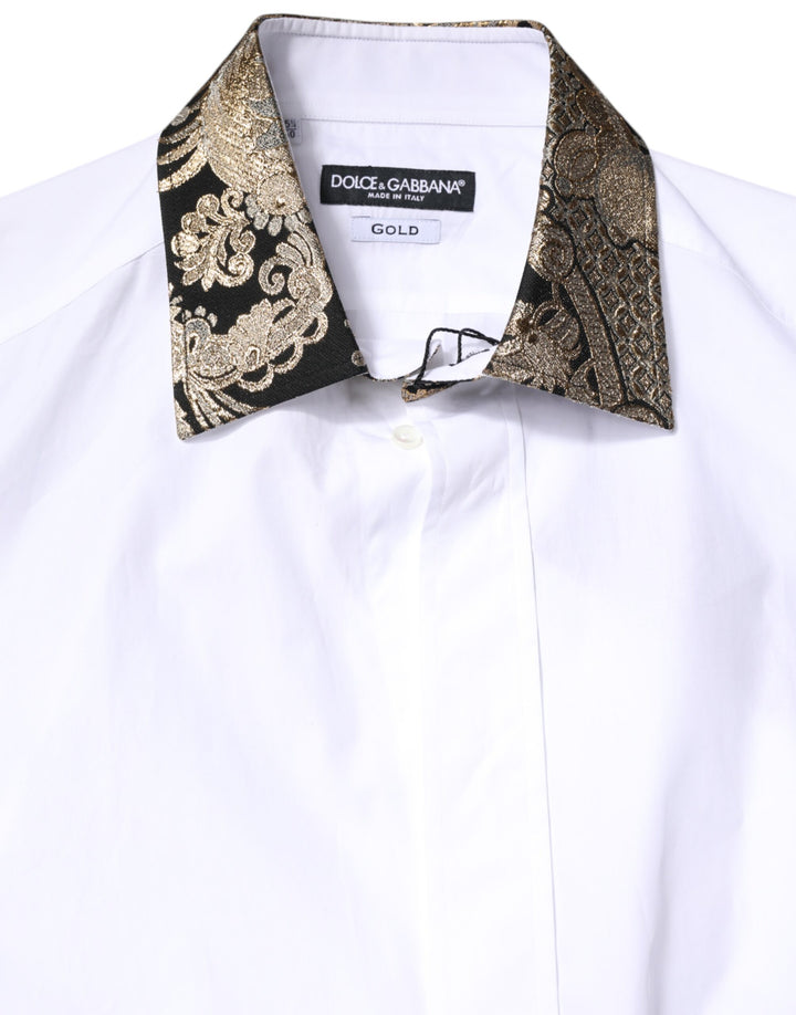 Dolce & Gabbana White Cotton GOLD Men Dress Formal Shirt