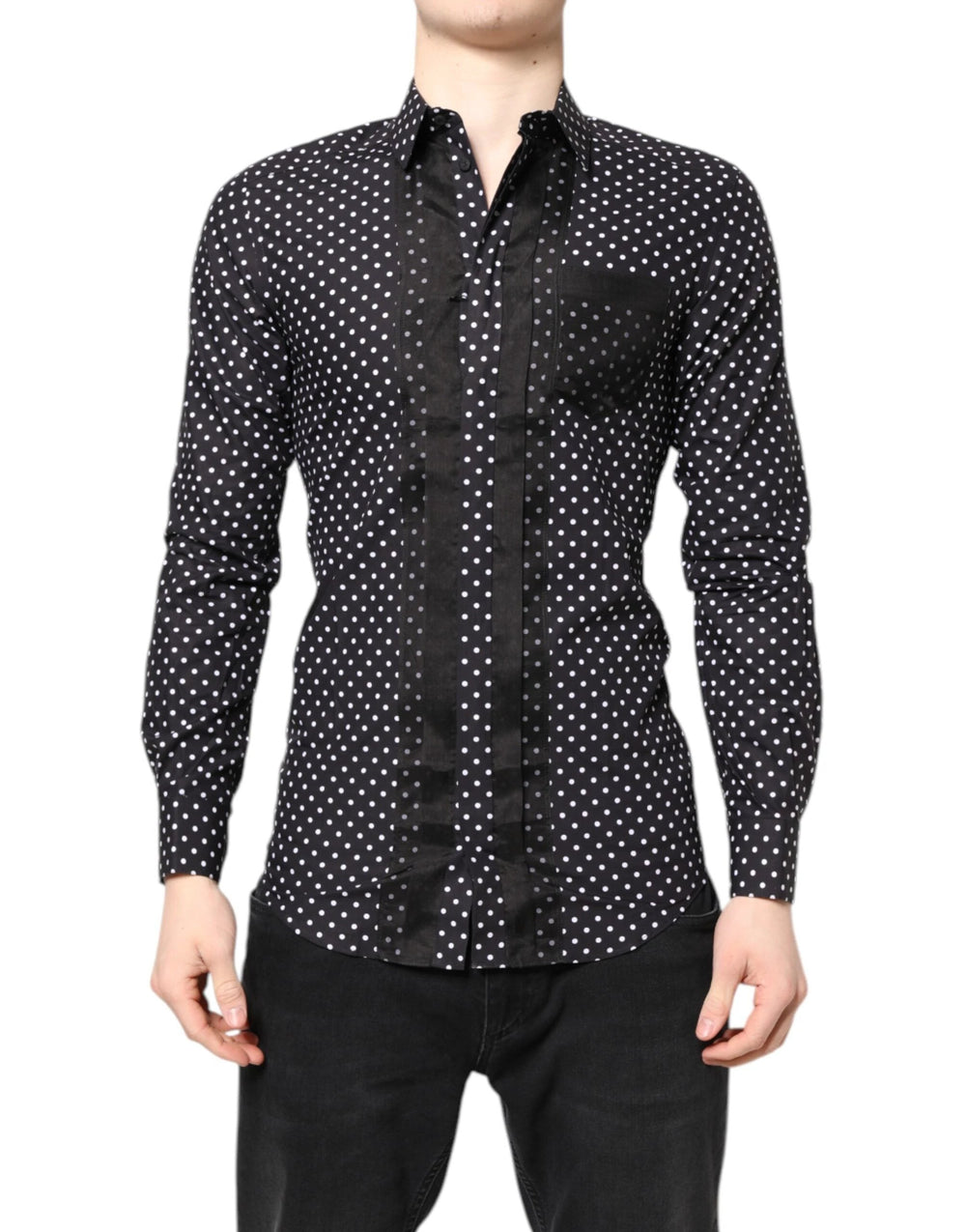 Dolce & Gabbana Black Polka Dot Long Sleeves Gold Formal Shirt by Dolce & Gabbana outlet now on sale