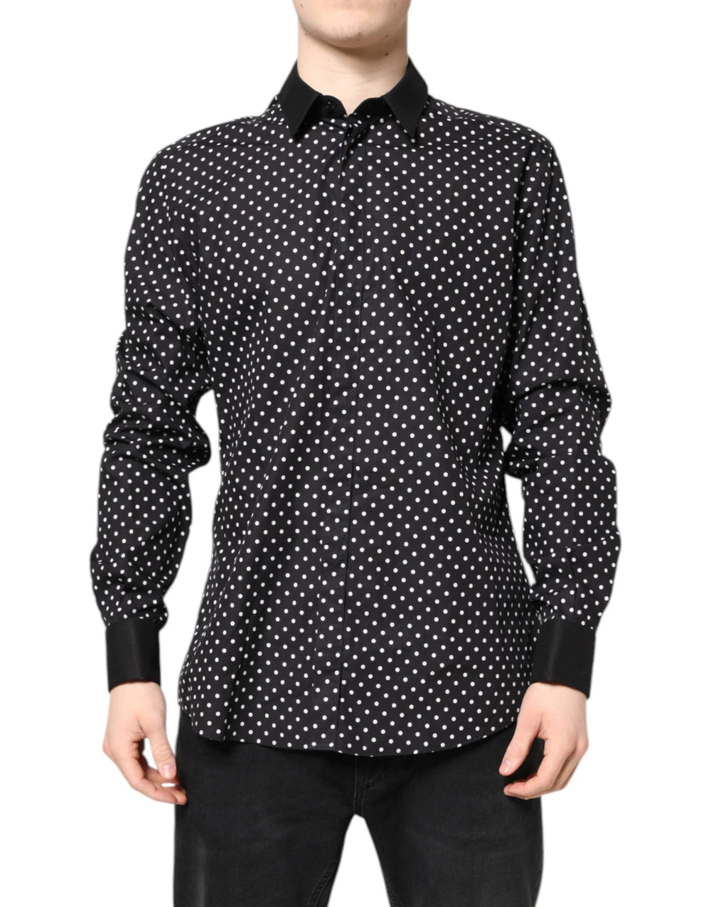 Dolce & Gabbana Black Polka Dot Cotton Formal Dress Shirt by Dolce & Gabbana outlet now on sale