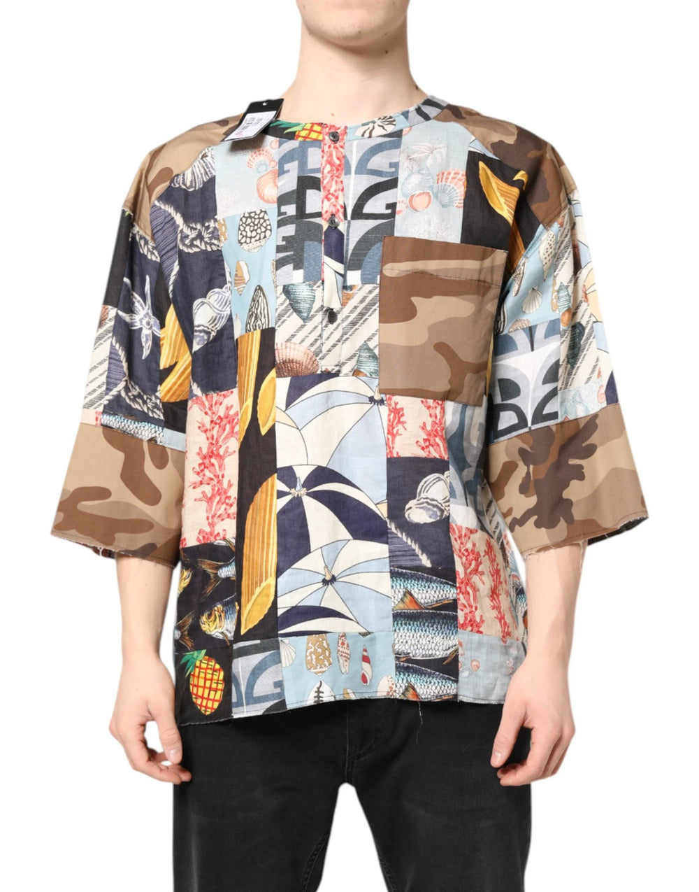 Dolce & Gabbana Multicolor Patchwork Short Sleeves Shirt by Dolce & Gabbana outlet now on sale