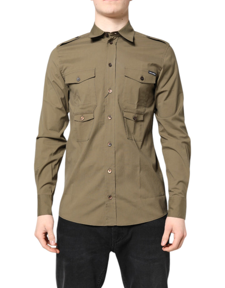 Dolce &amp; Gabbana Sample Sale Dolce &amp; Gabbana Brown Cotton Stretch Casual Long Sleeves Shirt - | Designer outlet