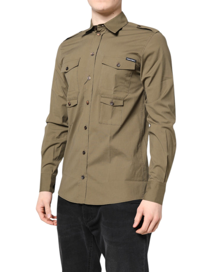 Dolce &amp; Gabbana Sample Sale Dolce &amp; Gabbana Brown Cotton Stretch Casual Long Sleeves Shirt - | Designer outlet