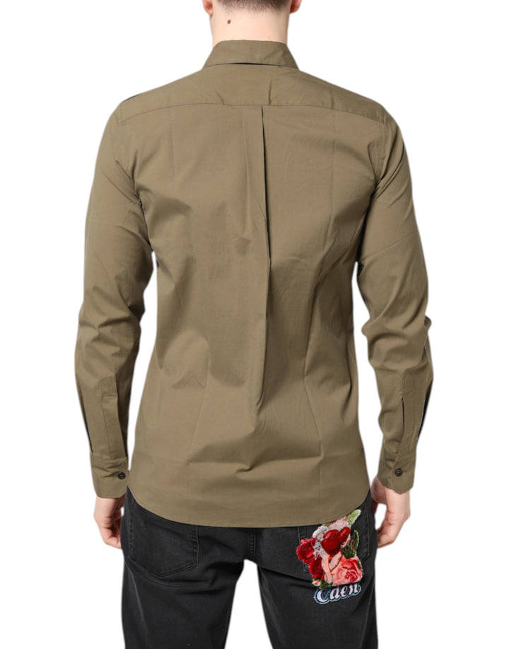 Dolce &amp; Gabbana Brown Cotton Stretch Casual Long Sleeves Shirt by Dolce &amp; Gabbana outlet now on sale