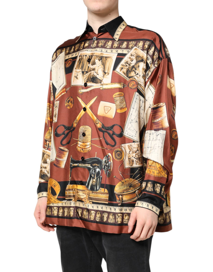 Dolce & Gabbana Multicolor Tailor Print Silk Casual Shirt