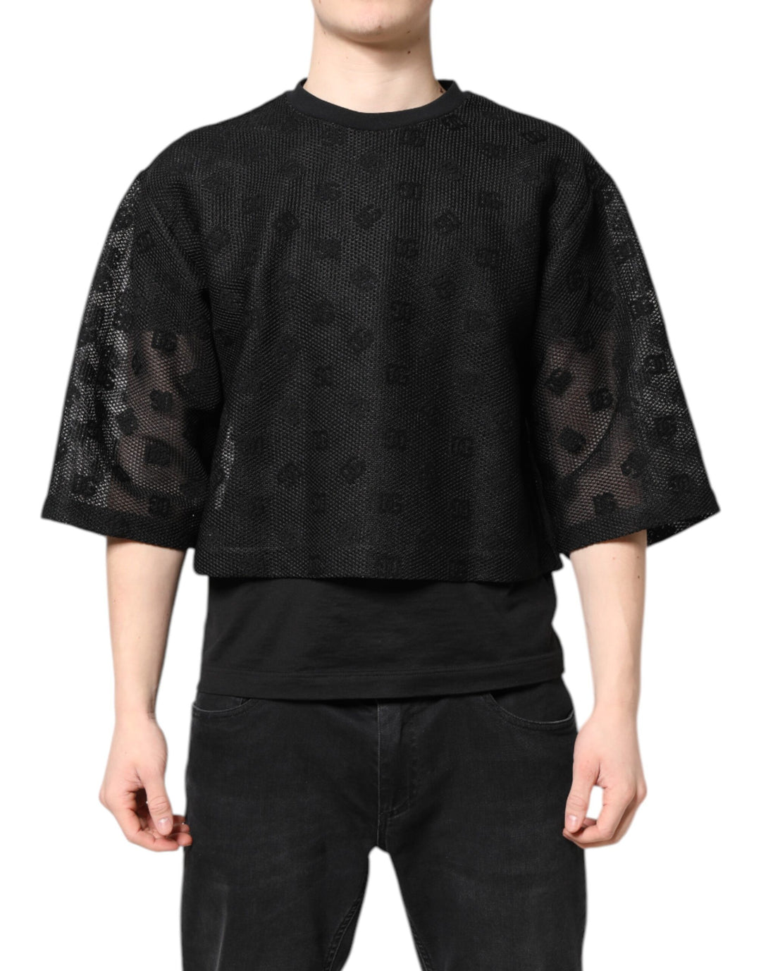 Dolce &amp; Gabbana Sample Sale Dolce &amp; Gabbana Black See Through Logo Short Sleeves T-shirt - | Designer outlet