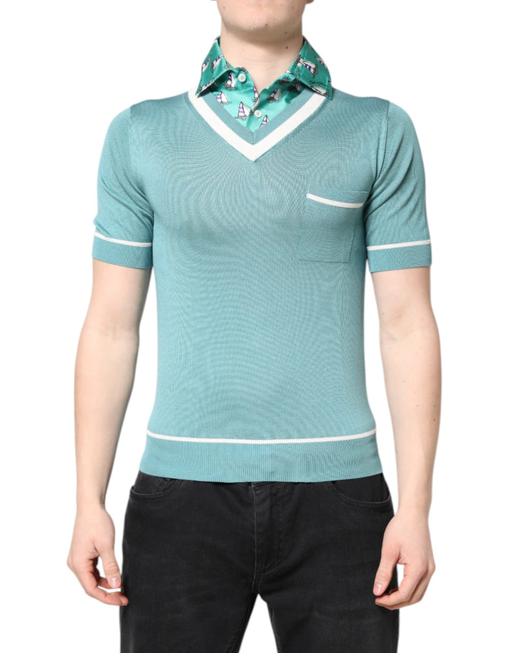 Dolce &amp; Gabbana Sample Sale Dolce &amp; Gabbana Green Printed Collared Short Sleeve T-shirt - | Designer outlet