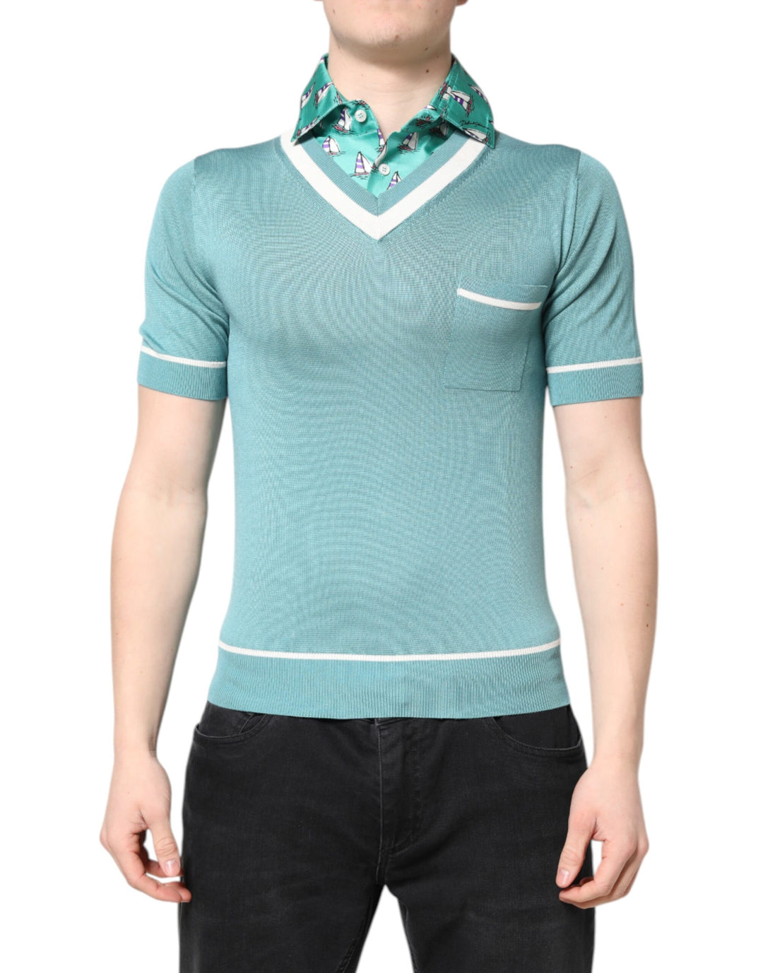 Dolce &amp; Gabbana Sample Sale Dolce &amp; Gabbana Green Printed Collared Short Sleeve T-shirt - | Designer outlet