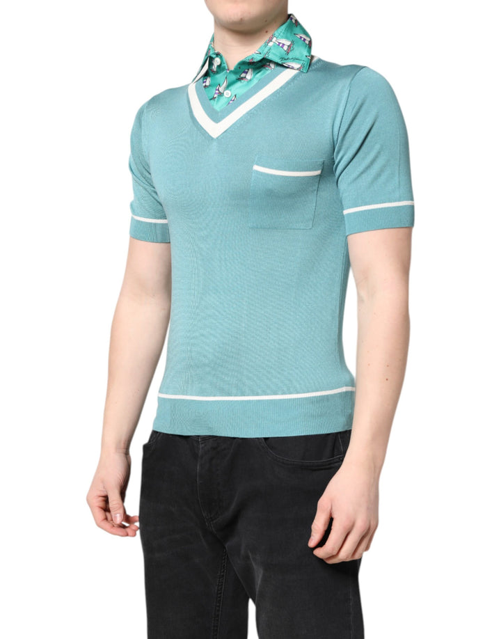 Dolce &amp; Gabbana Sample Sale Dolce &amp; Gabbana Green Printed Collared Short Sleeve T-shirt - | Designer outlet