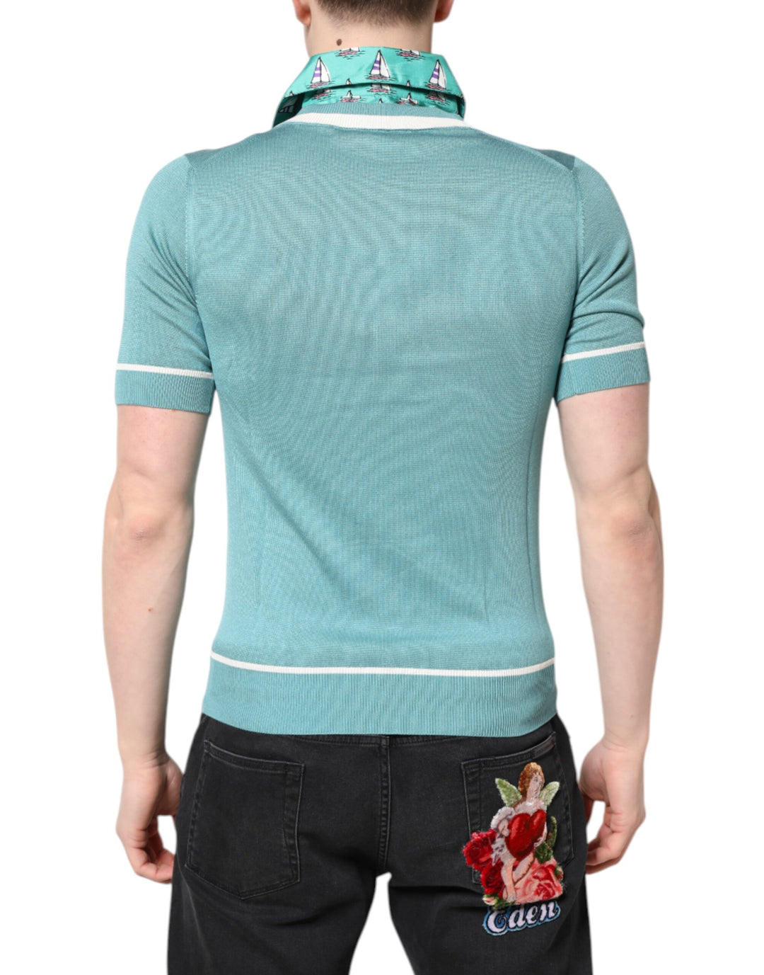 Dolce &amp; Gabbana Sample Sale Dolce &amp; Gabbana Green Printed Collared Short Sleeve T-shirt - | Designer outlet
