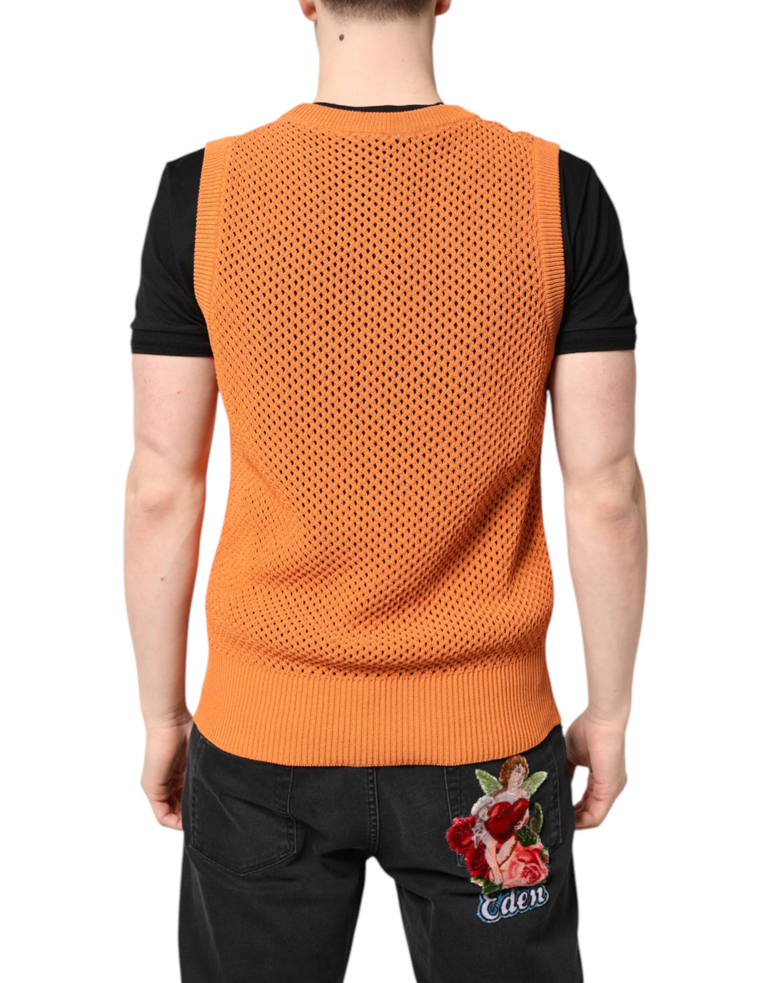 Dolce &amp; Gabbana Sample Sale Dolce &amp; Gabbana Orange Cashmere Round Neck Sleeveless T-shirt - | Designer outlet