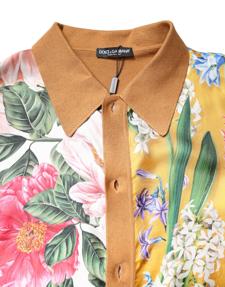 Dolce &amp; Gabbana Sample Sale Dolce &amp; Gabbana Brown Floral Collared Short Sleeve T-shirt - | Designer outlet