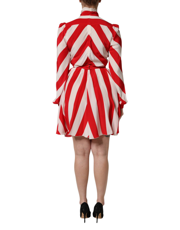 Dolce & Gabbana White Red Stripes Long Sleeves Mini Dress
