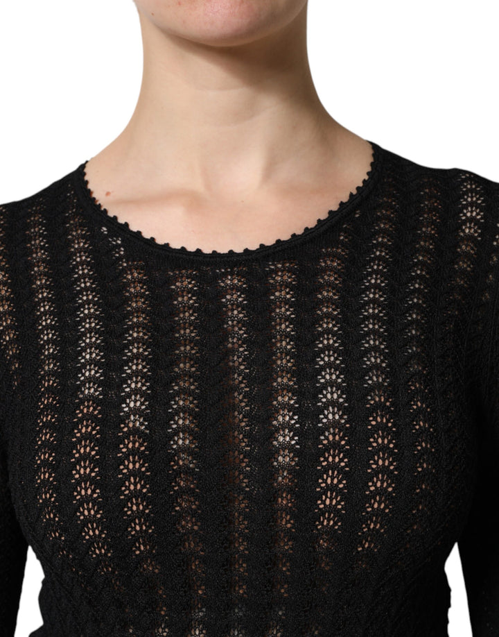 Dolce & Gabbana Black Cashmere Long Sleeves A-line Midi Dress