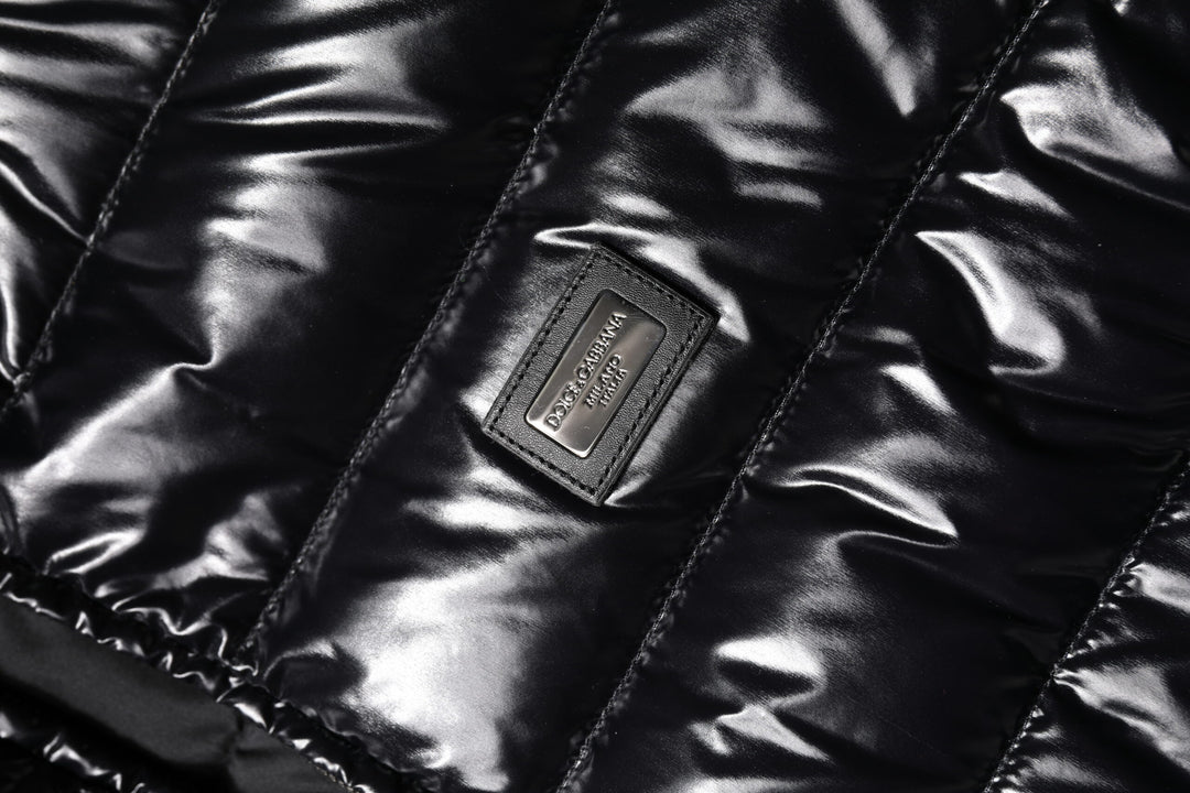 Dolce & Gabbana Black Logo Plaque Full Zip Puffer Jacket