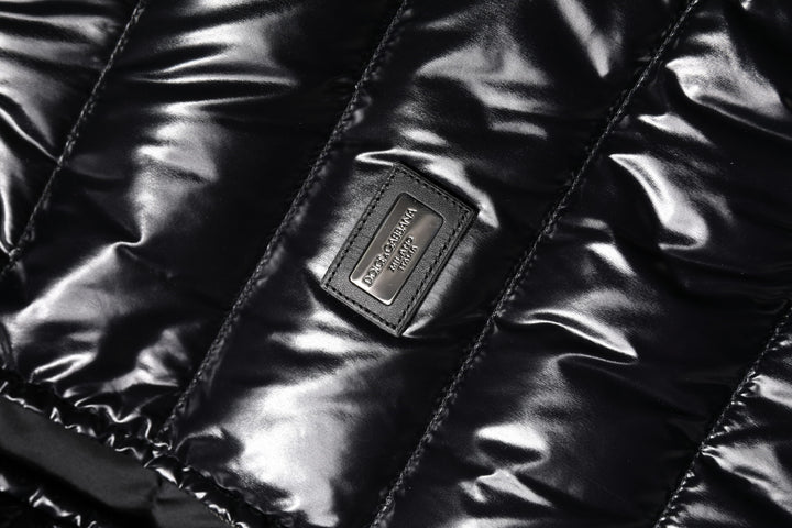 Dolce & Gabbana Black Logo Plaque Full Zip Puffer Jacket