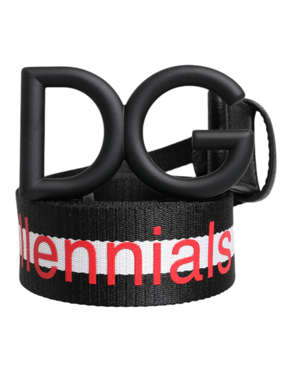 Dolce & Gabbana Sample Sale Dolce & Gabbana Black Polyester Logo Print DG Buckle Belt - | Designer outlet