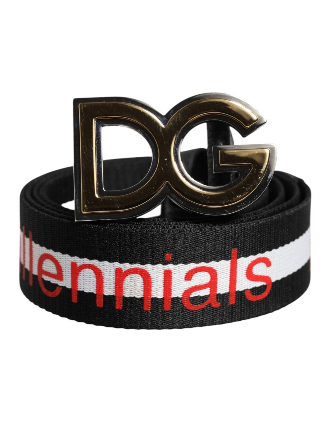 Dolce &amp; Gabbana Sample Sale Dolce &amp; Gabbana Black Cotton Logo Print DG Buckle Belt - | Designer outlet