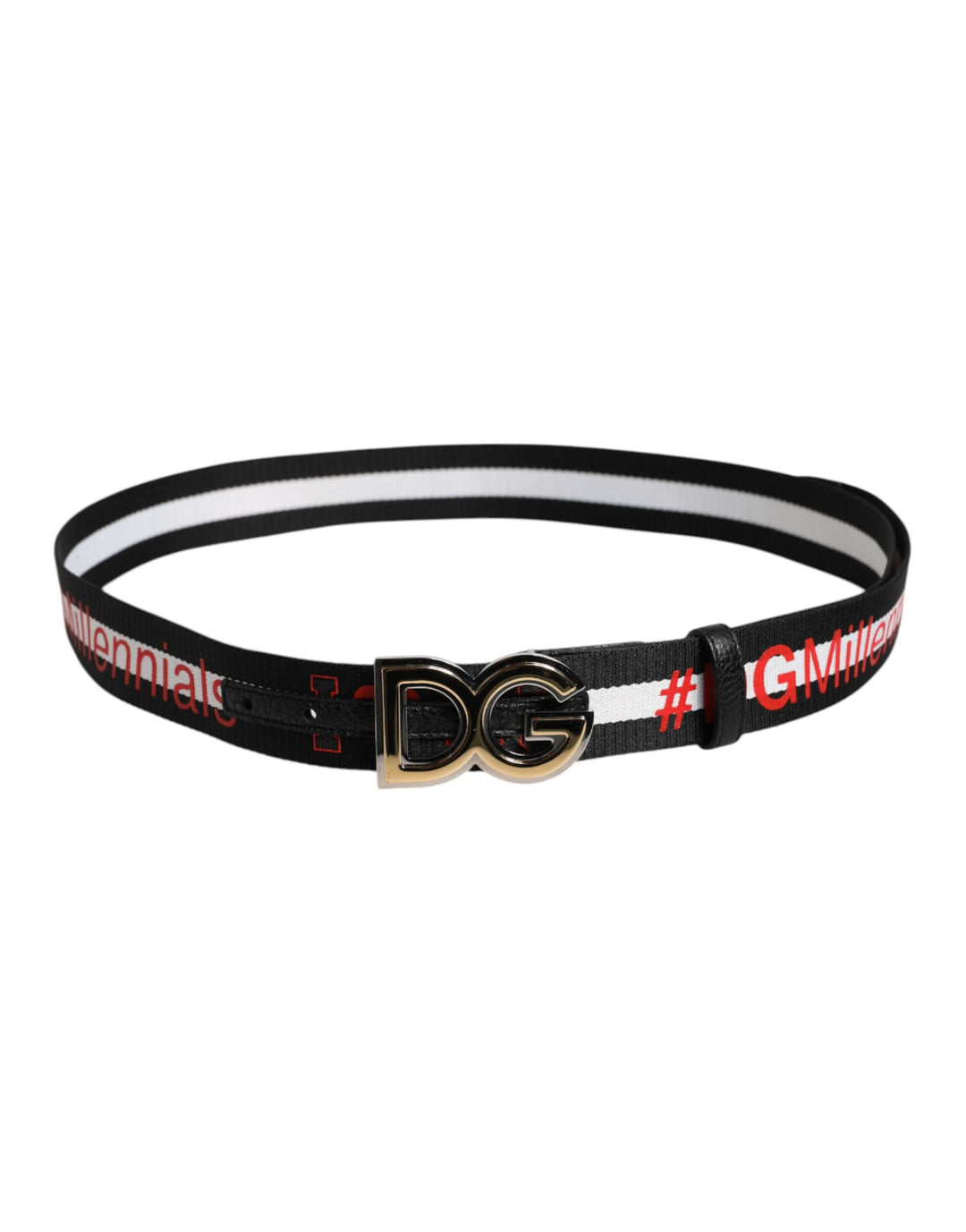 Dolce &amp; Gabbana Sample Sale Dolce &amp; Gabbana Black Cotton Logo Print DG Buckle Belt - | Designer outlet