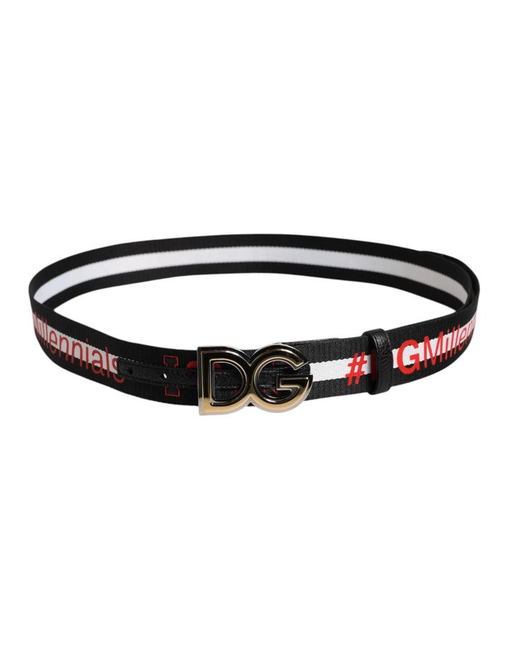 Dolce &amp; Gabbana Sample Sale Dolce &amp; Gabbana Black Cotton Logo Print DG Buckle Belt - | Designer outlet