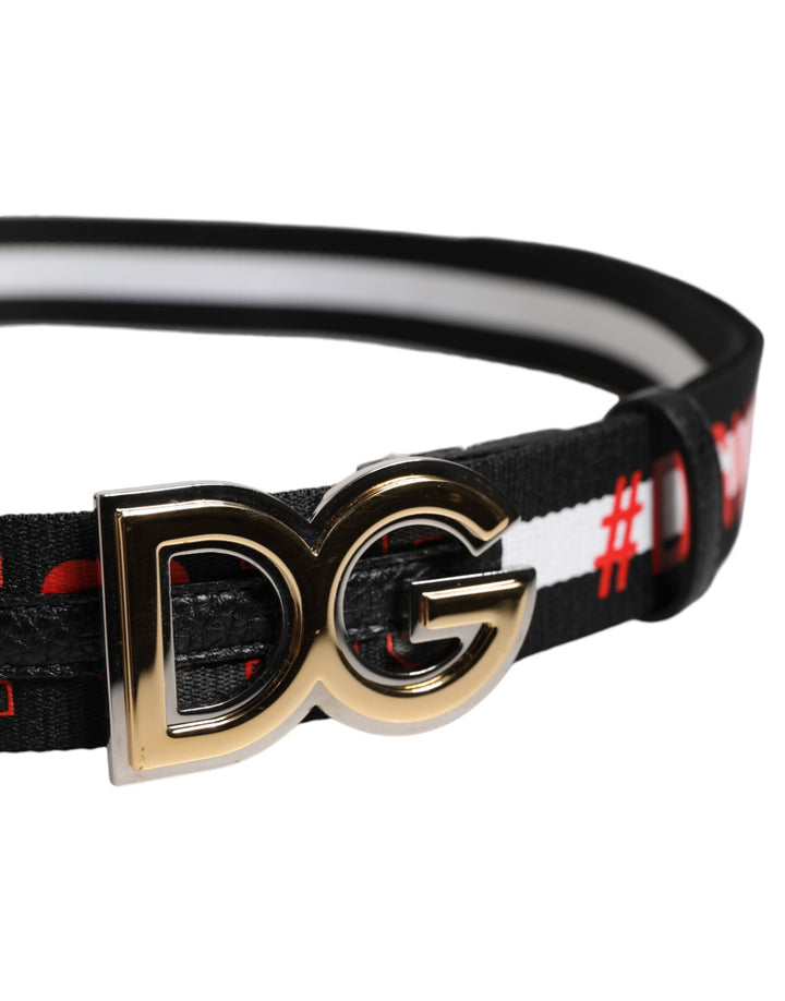 Dolce &amp; Gabbana Sample Sale Dolce &amp; Gabbana Black Cotton Logo Print DG Buckle Belt - | Designer outlet