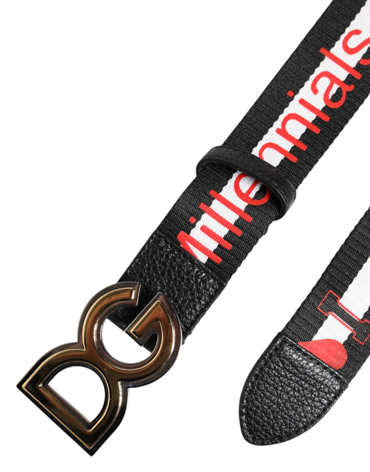 Dolce &amp; Gabbana Sample Sale Dolce &amp; Gabbana Black Cotton Logo Print DG Buckle Belt - | Designer outlet
