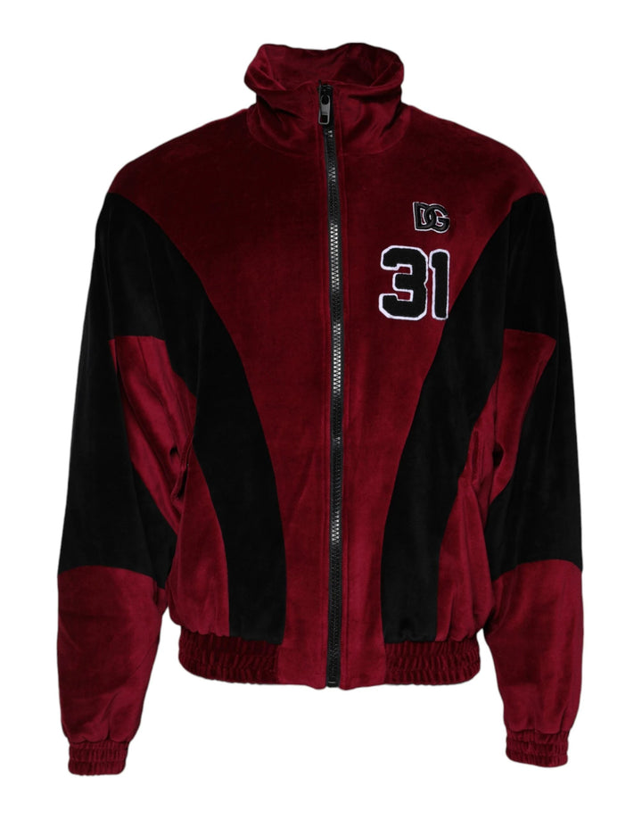 Dolce &amp; Gabbana Sample Sale Dolce &amp; Gabbana Red Black Cotton Logo FullZip Bomber Jacket - | Designer outlet
